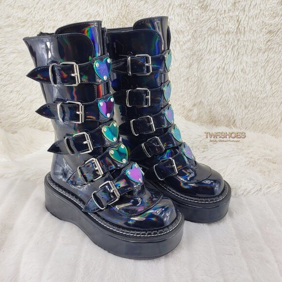 Platform Heart Metal Plates Buckle boot Emily 330 - Picture 2 of 16